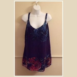 Cabi Navy Blue Floral Print Tank Top